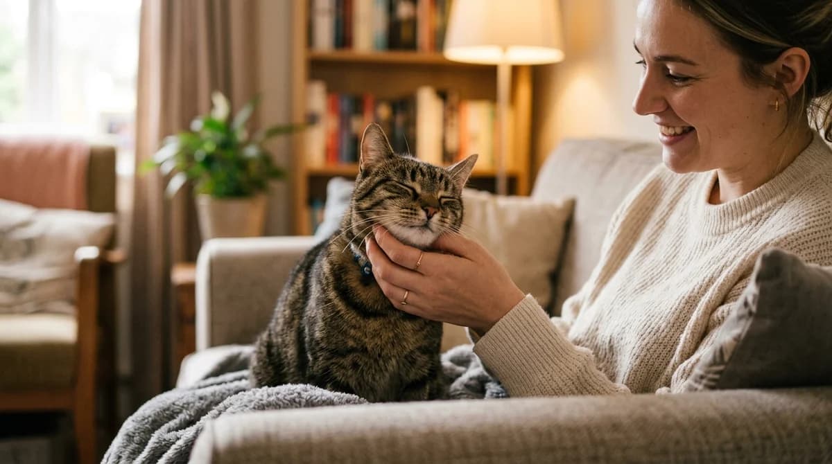 A cat headbunting its owner cheek gently in a display of affection