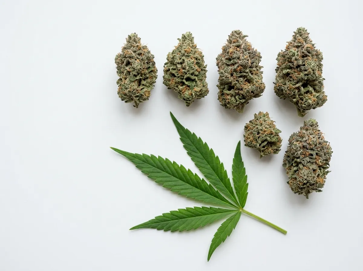 Dried herbal cannabis flower buds and leaves