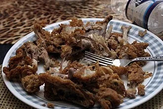 Splintered cooked chicken bones